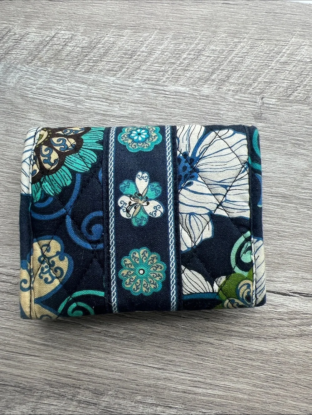 Vera Bradley Navy Blue Teal Floral Quilted Wallet - Picture 5 of 5